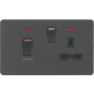 Knightsbridge  45A 2-Gang DP Cooker Switch & 13A DP Switched Socket Anthracite with LED with Black Inserts