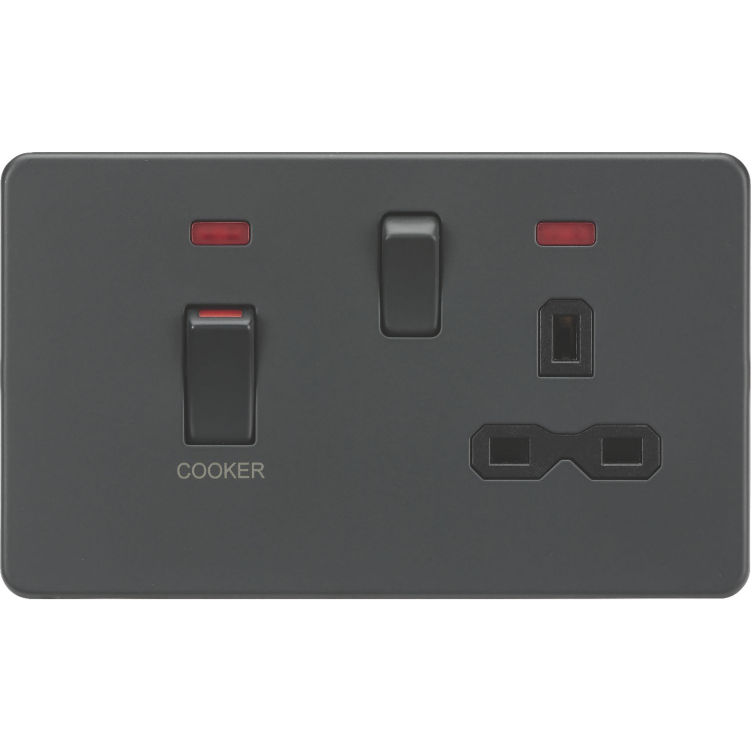Knightsbridge 45A 2-Gang DP Cooker Switch & 13A DP Switched Socket Anthracite with LED with Black Inserts (421VR)