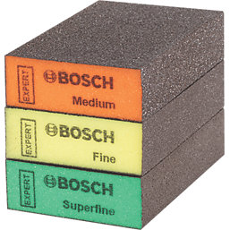 Bosch Expert Superfine/Fine/Medium Grit Multi-Material Hand Sanding Sponges 97mm x 67mm 3 Pack