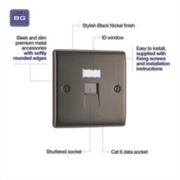 British General Nexus Metal 1-Gang RJ45 Ethernet Socket Black Nickel
