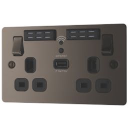 LAP  13A 2-Gang SP Switched Wi-Fi Extender Socket + 2.1A 10.5W 1-Outlet Type A USB Charger Black Nickel with Black Inserts
