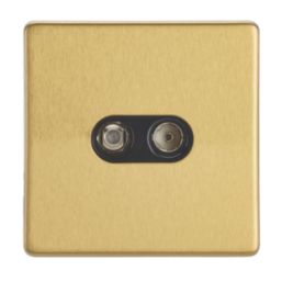 Contactum Lyric 2-Gang Coaxial TV & F-Type Satellite Socket Brushed Brass with Black Inserts