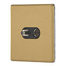Contactum Lyric 2-Gang Coaxial TV & F-Type Satellite Socket Brushed Brass with Black Inserts