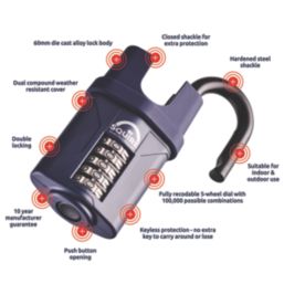 Squire  Water-Resistant Closed Shackle Combination  Padlock Blue 60mm