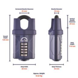 Squire  Water-Resistant Closed Shackle Combination  Padlock Blue 60mm