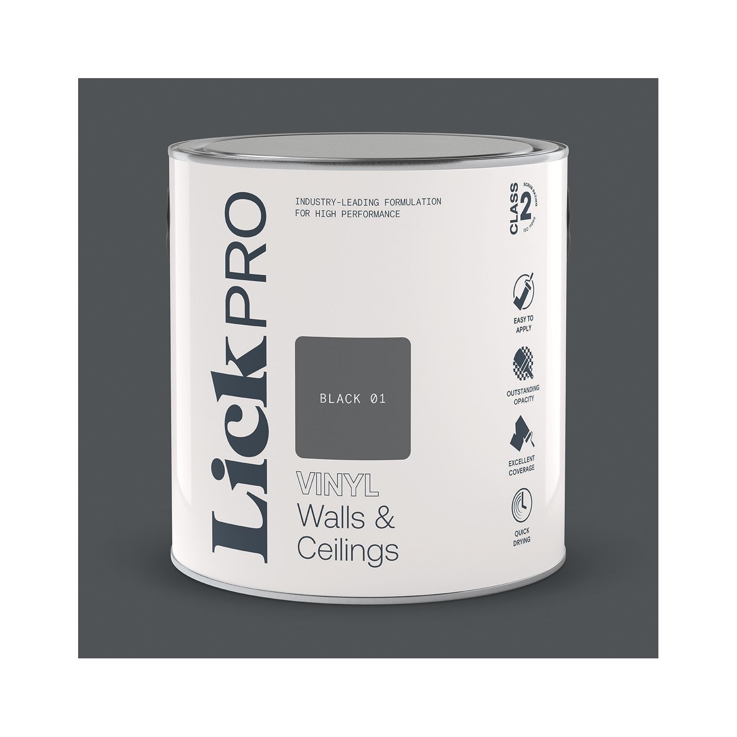LickPro 2.5Ltr Black 01 Vinyl Matt Emulsion Paint (423TM)