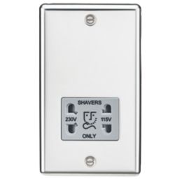 Knightsbridge  2-Gang Dual Voltage Shaver Socket 115 V / 230V Polished Chrome with Colour-Matched Inserts