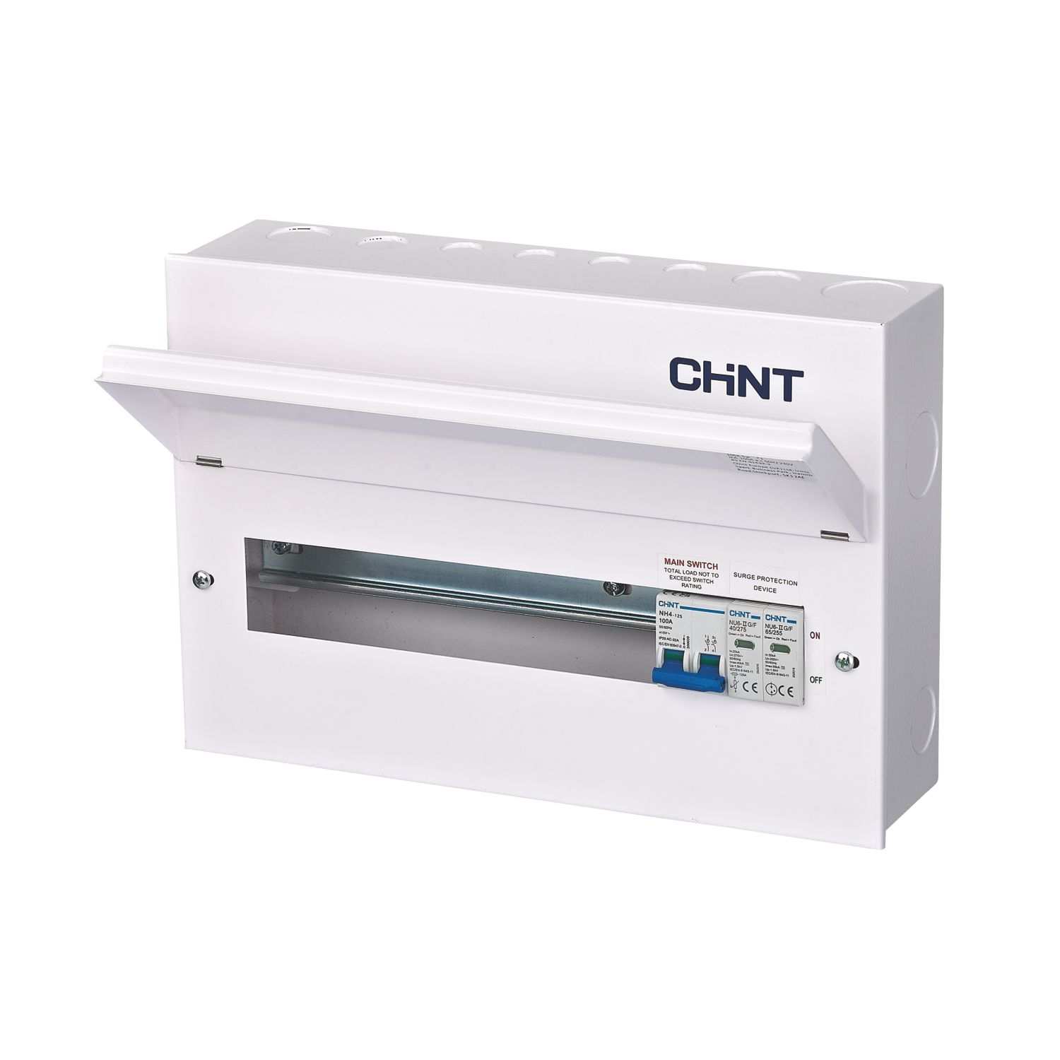 Chint NX3 Series 16-Module 12-Way Part-Populated High Integrity Main Switch Consumer Unit with SPD (423VG)
