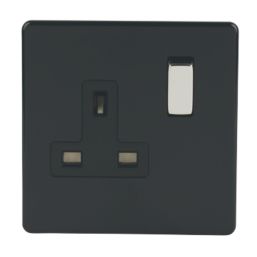 Varilight  13AX 1-Gang DP Switched Plug Socket Jet Black  with Black Inserts