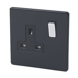 Varilight  13AX 1-Gang DP Switched Plug Socket Jet Black  with Black Inserts