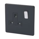Varilight  13AX 1-Gang DP Switched Plug Socket Jet Black  with Black Inserts