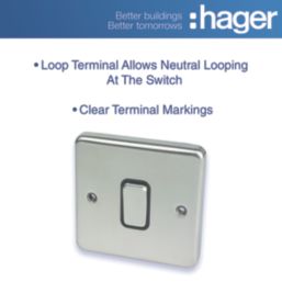 Hager Sollysta WRPS16BSB 10A 1-Gang Intermediate Switch Brushed Steel with Black Inserts