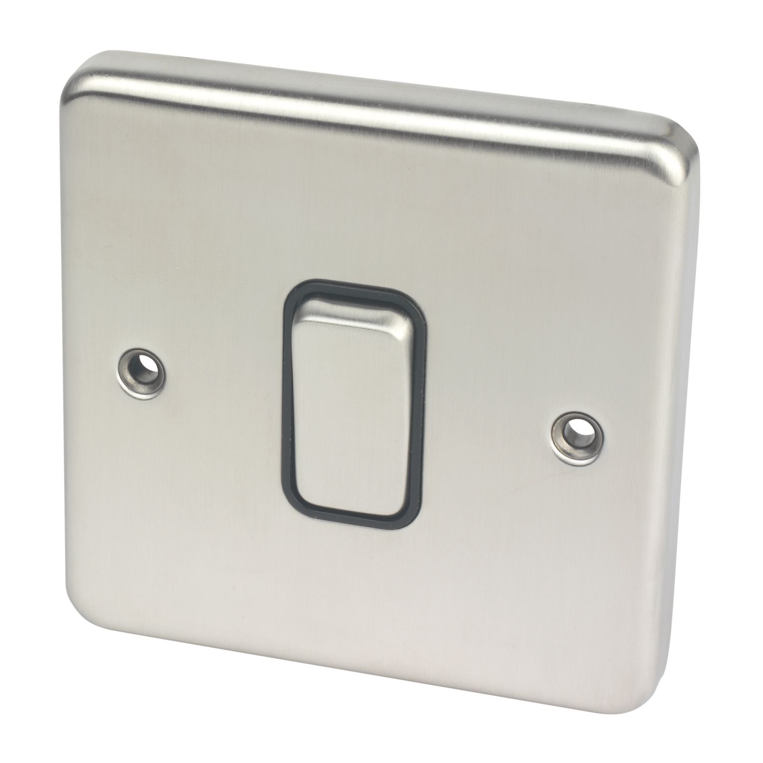 Hager Sollysta WRPS16BSB 10A 1-Gang Intermediate Switch Brushed Steel with Black Inserts (424AM)