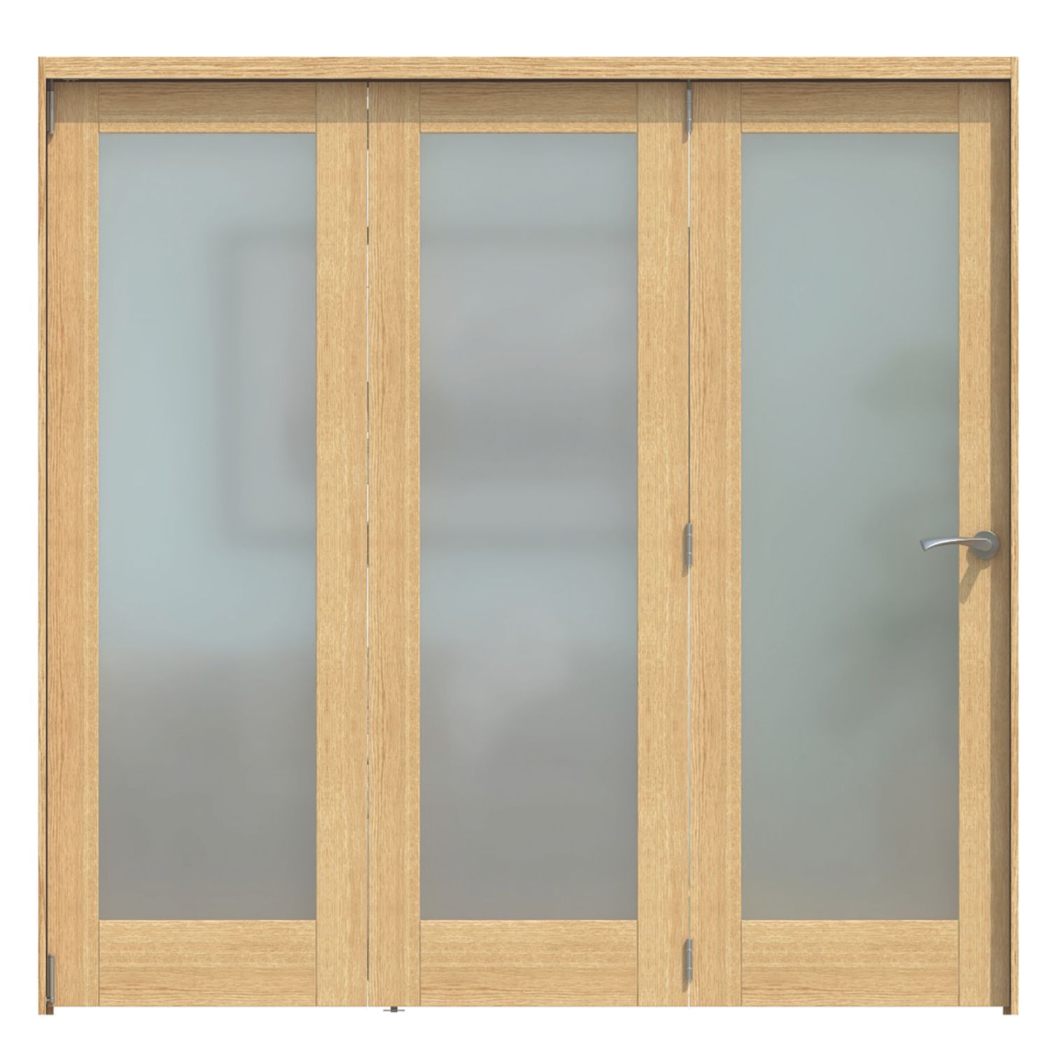 Green & Taylor 3-Door 1-Frosted Light Unfinished Oak Wooden Shaker Internal Bi-Fold Door 2060mm x 2133mm (424CT)