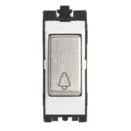 Contactum Decorative 10AX 1-Way Grid Retractive Bell Push Switch Brushed Steel with White Inserts