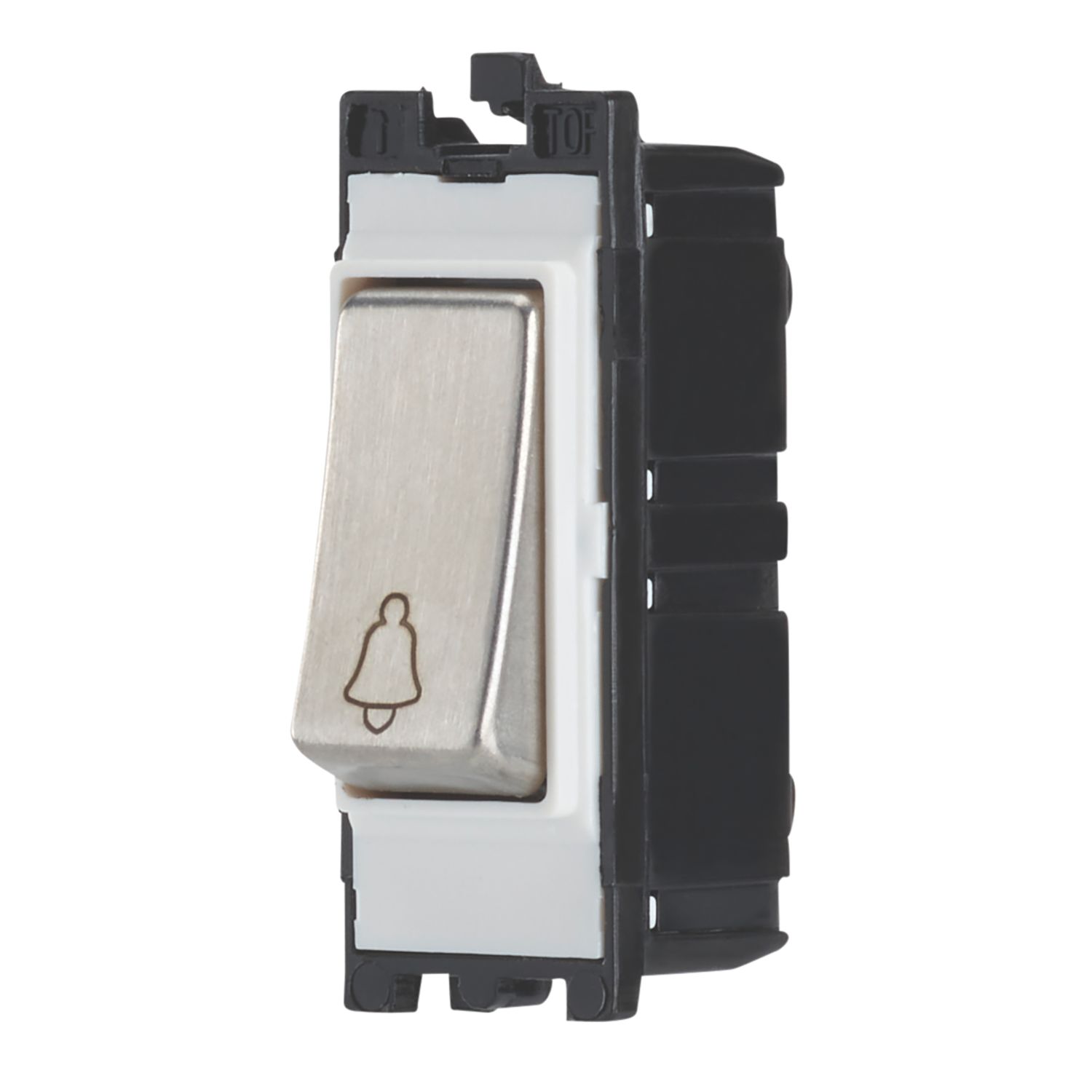 Contactum Decorative 10AX 1-Way Grid Retractive Bell Push Switch Brushed Steel with White Inserts (424RR)