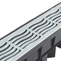 FloPlast FloDrain Channel Drain & Galvanised Grate Silver 115mm x 1m