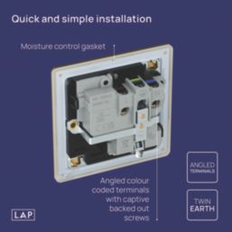 LAP  13A 1-Gang DP Switched Switched Socket Satin Brass  with Black Inserts