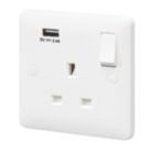 MK Base 13A 1-Gang DP Switched Socket + 2.4A 12W 1-Outlet Type A USB Charger White