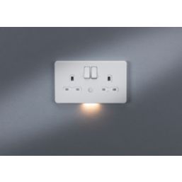 Knightsbridge  13A 2-Gang DP Switched Socket & Night Light Matt White  with White Inserts