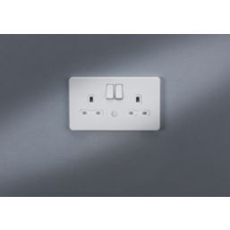 Knightsbridge  13A 2-Gang DP Switched Socket & Night Light Matt White  with White Inserts