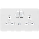 Knightsbridge  13A 2-Gang DP Switched Socket with Night Light Matt White  with White Inserts