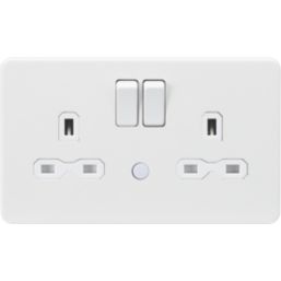 Knightsbridge  13A 2-Gang DP Switched Socket & Night Light Matt White  with White Inserts