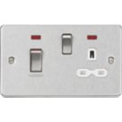 Knightsbridge  45A 2-Gang DP Cooker Switch & 13A DP Switched Socket Brushed Chrome with LED with White Inserts