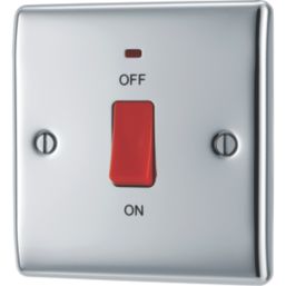 British General Nexus Metal 45A 1-Gang DP Cooker Switch Polished Chrome with LED