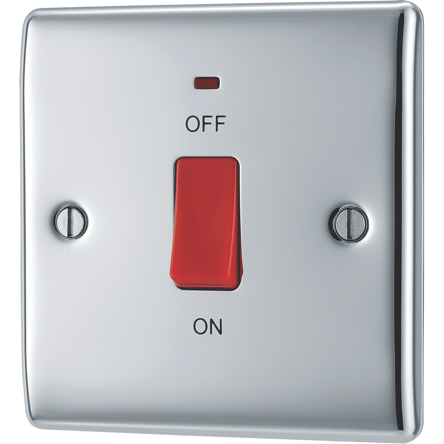 British General Nexus Metal 45A 1-Gang DP Cooker Switch Polished Chrome with LED (426FT)