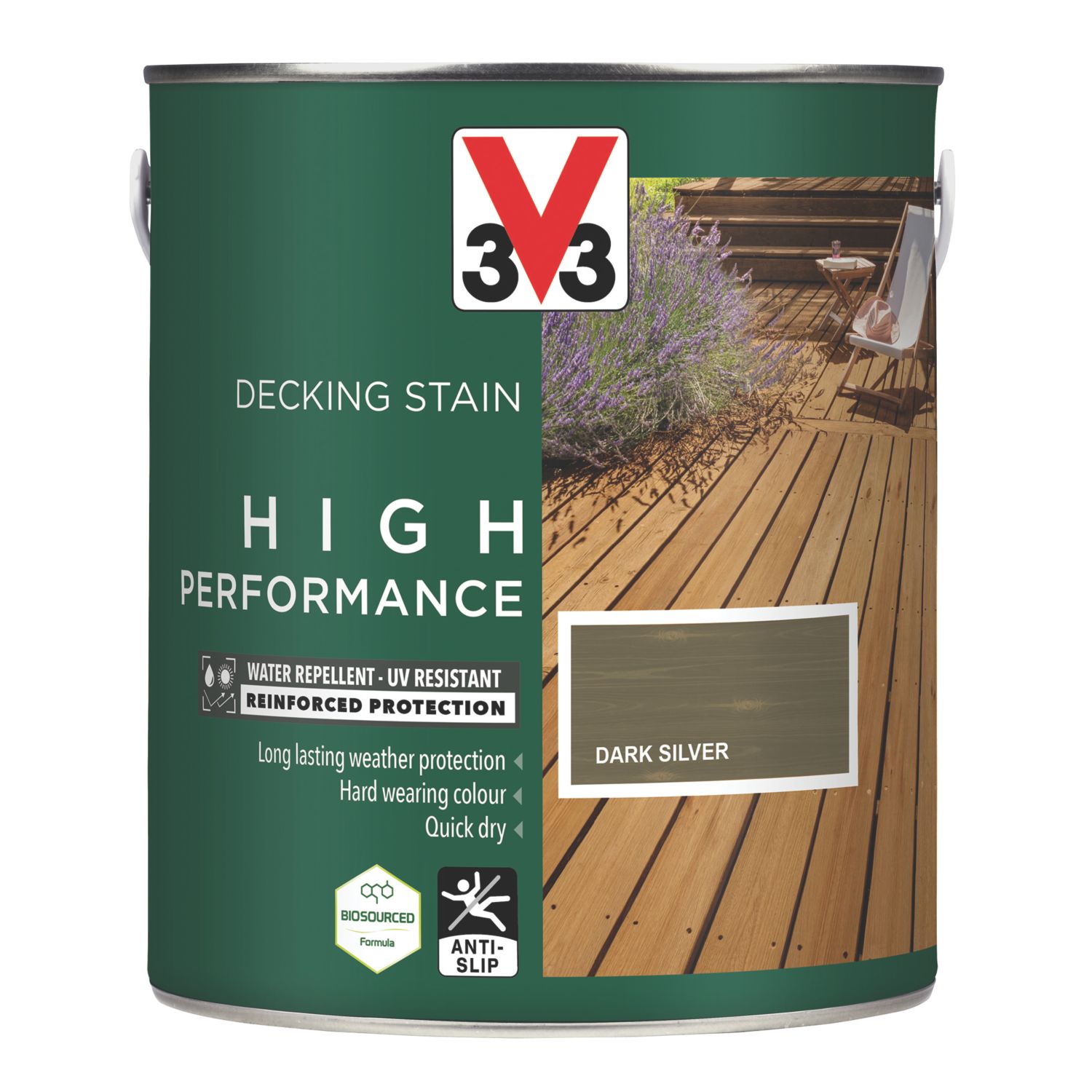 V33 High Performance 2.5Ltr Dark Silver Anti Slip Decking Stain (426FW)