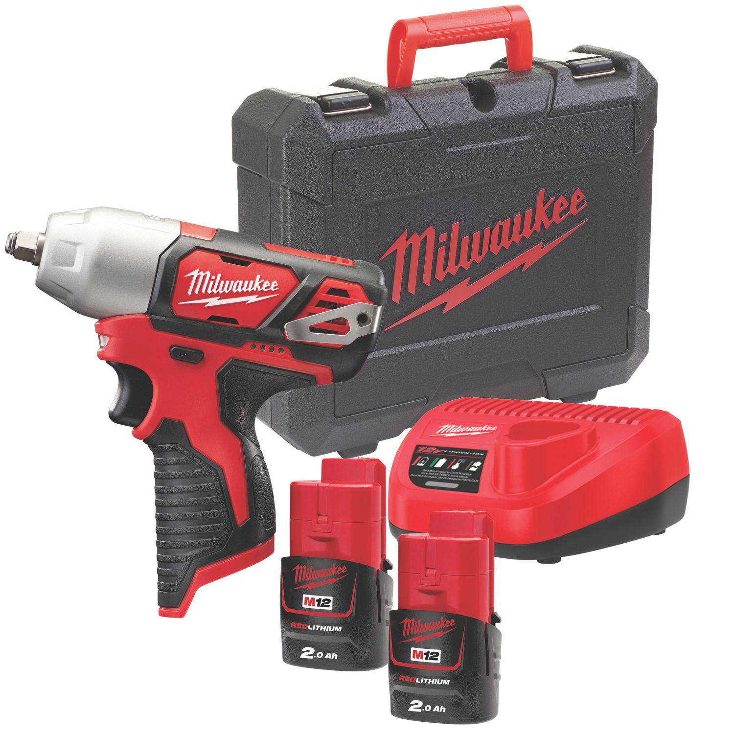 Milwaukee M12 BIW38-202C 12V 2 x 2.0Ah Li-Ion RedLithium Cordless Sub Compact Impact Wrench (426GE)