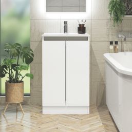 Newland  Double Door Floor Standing Vanity Unit with Basin Gloss White 500mm x 450mm x 840mm