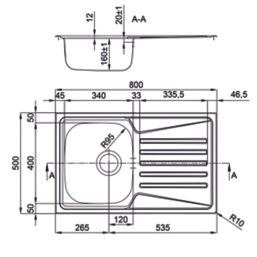 Clearwater TRION 1 Bowl Stainless Steel Single Drainer Reversible Kitchen Sink Polished/Satin 800mm x 500mm
