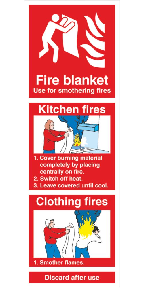 Non Photoluminescent "Fire Blanket" Kitchen Fire Sign 300mm x 100mm