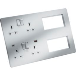 Knightsbridge SFR994MW 13A 2-Gang DP Combination Plate + 4.0A 18W 2-Outlet Type A & C USB Charger Matt White with White Inserts