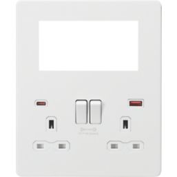 Knightsbridge SFR994MW 13A 2-Gang DP Combination Plate + 4.0A 18W 2-Outlet Type A & C USB Charger Matt White with White Inserts