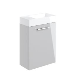 Ohio 1-Door Cloakroom Vanity Unit with Ceramic Basin Gloss Grey 410mm x 220mm x 600mm