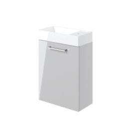 Ohio 1-Door Cloakroom Vanity Unit with Ceramic Basin Gloss Grey 410mm x 220mm x 600mm