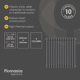 Flomasta 600mm x 605mm 3386BTU Anthracite Horizontal 4 Column Radiator