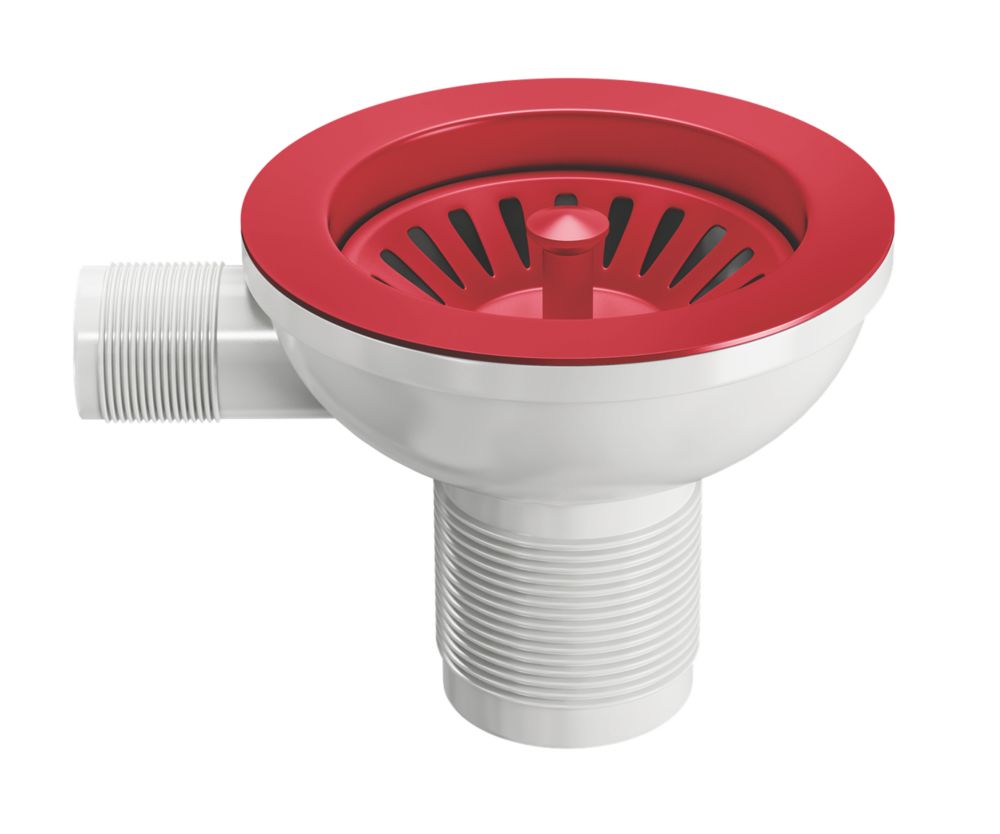 ETAL Sink Strainer Waste with Overflow Red 90mm Screwfix