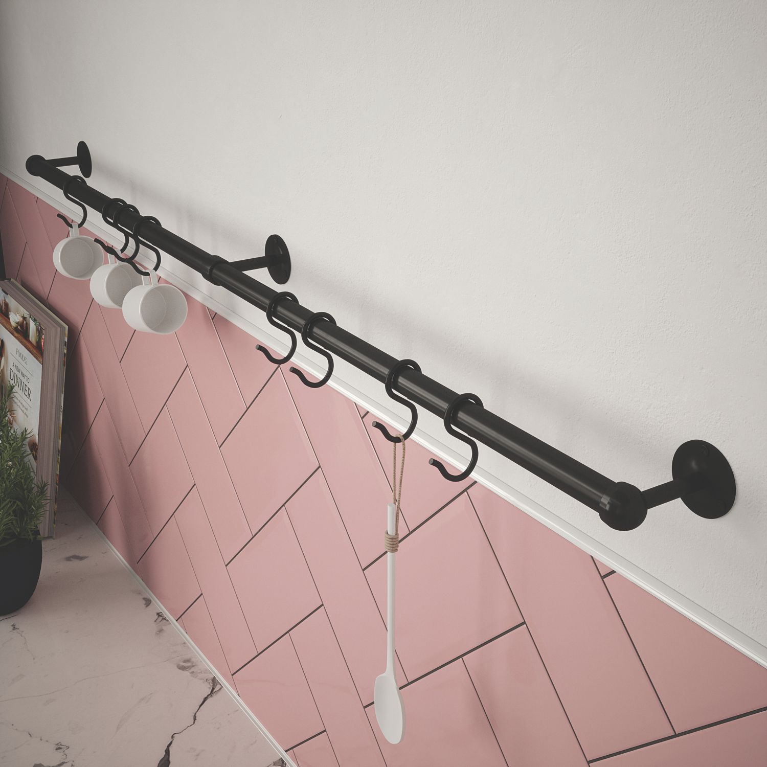 Rothley 8-Hook Utensil Rail Kit Matt Black 1000mm (428RR)