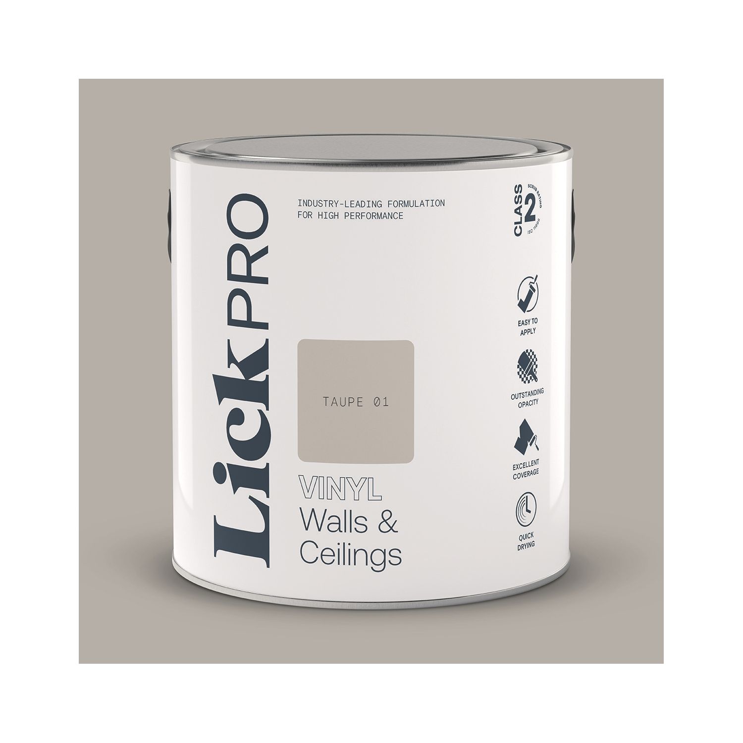 LickPro 2.5Ltr Taupe 01 Vinyl Matt Emulsion Paint (428TM)