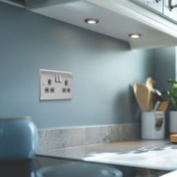 British General Nexus Metal 13A 2-Gang DP Switched Plug Sockets Brushed Steel  with Grey Inserts 5 Pack