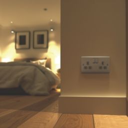 British General Nexus Metal 13A 2-Gang DP Switched Plug Sockets Brushed Steel  with Grey Inserts 5 Pack