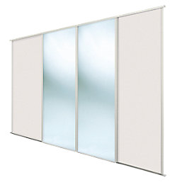 Spacepro Classic 4-Door Sliding Wardrobe Door Kit Cashmere Frame Cashmere / Mirror Panel 2978mm x 2260mm