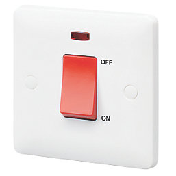 MK Base 32A 1-Gang DP Control Switch White with Neon with Red Inserts