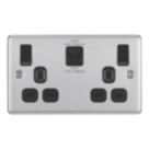 LAP  13A 2-Gang SP Switched Socket + 3A 22W 2-Outlet Type A & C USB Charger Brushed Steel with Black Inserts