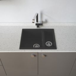 Carysil EN50REV-BK 1.5 Bowl Granite Composite Kitchen Sink Black Reversible 555mm x 218mm
