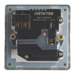 Contactum Lyric 13A 1-Gang DP Switched Socket + 3.1A 15.5W 1-Outlet Type A & C USB Charger Brushed Brass with White Inserts